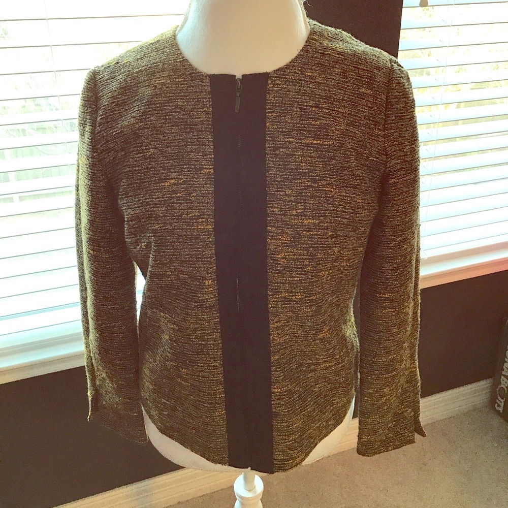 GAP Collarless Zip-front Tweed Jacket